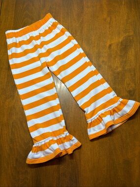 Blanks Boutique Orange & White Striped Ruffle Hem Pants - 18M